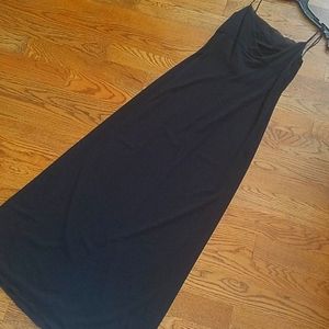 Long black drape neck evening gown